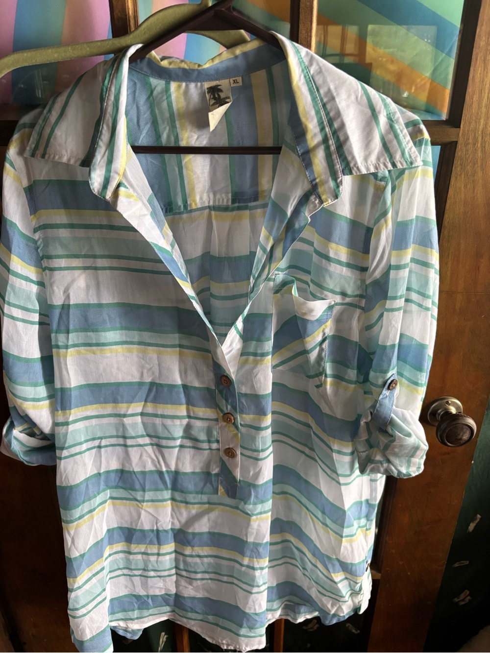 Violet Sky Women's Striped Swim Coverup - Blue & Green